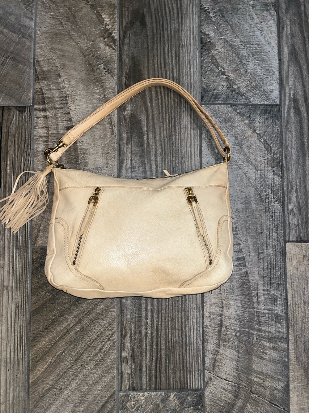 Vintage Hobo Leather Shoulder Bag with Tassel